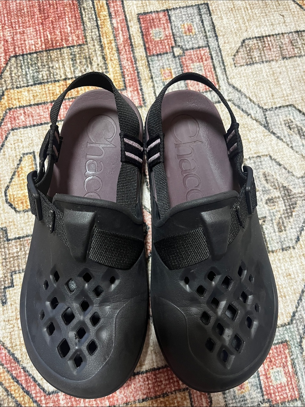 Chaco Women's Black Slip-On Clog with Purple Footbed